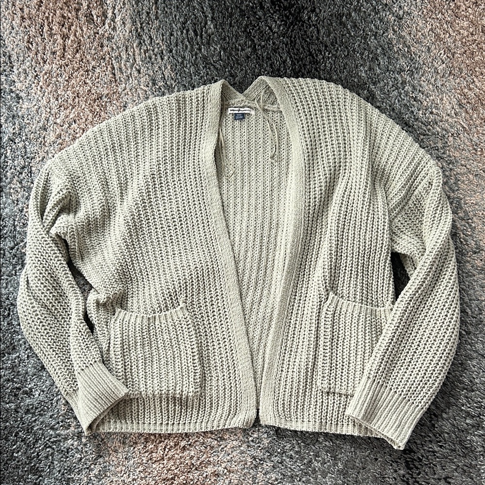American Eagle Outfitters Light Green Open-Front Cardigan